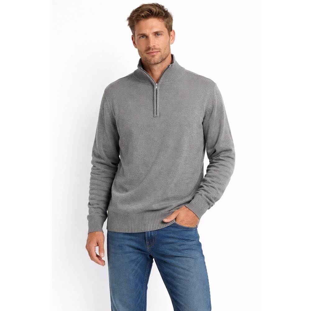 Oscar de la Renta Mens Grey Quarter‎ Zip Cotton Blend Pullover Sweater Large